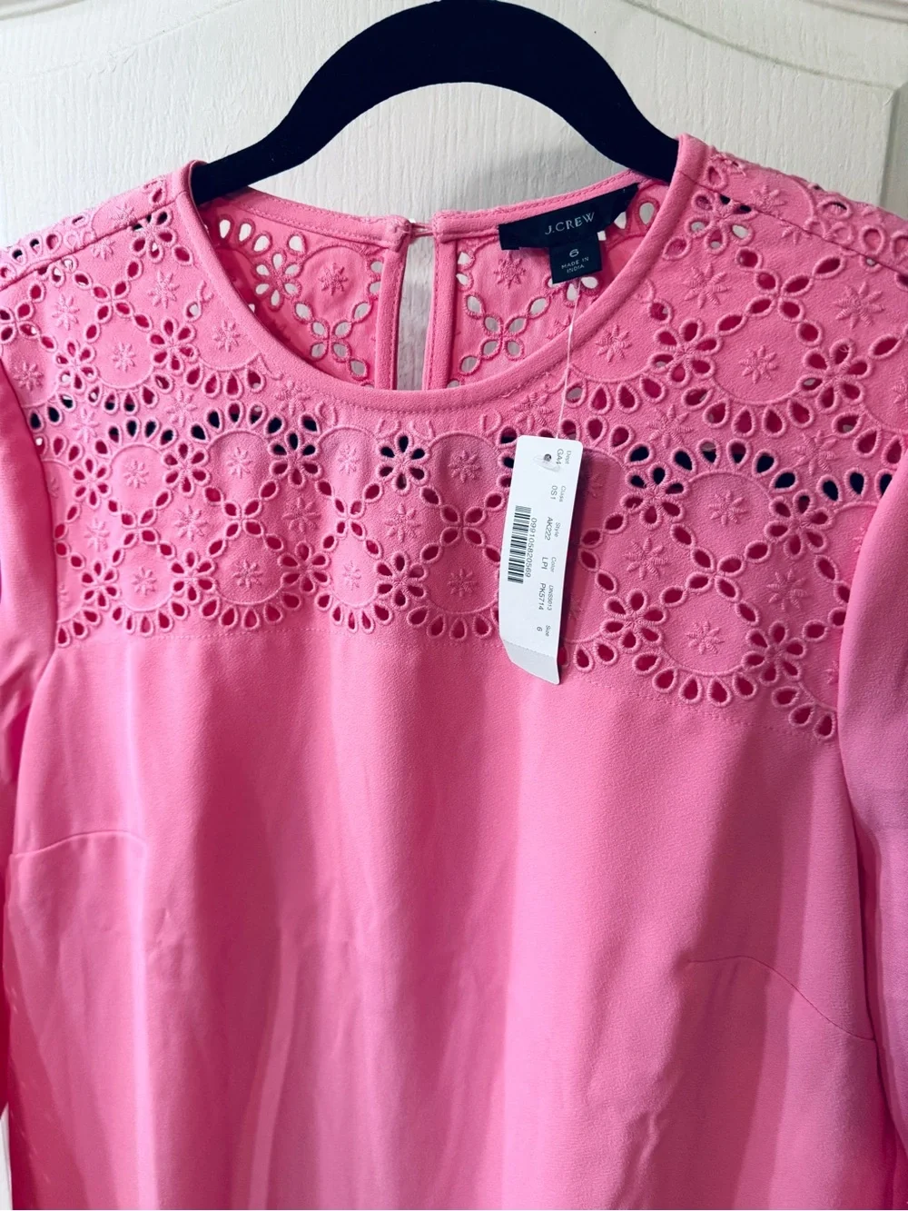J. Crew Pink Eyelet Yoke Top